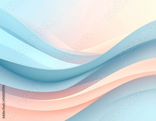 colorful 3d abstract wave background in soft pastel peach and blue shades, modern fluid layered design with smooth flowing curves, ideal for digital wallpaper, banner, website or branding template