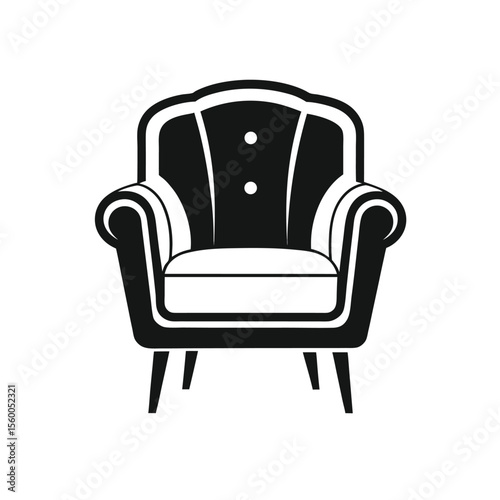 Isolated icon of a stylish armchair with thin, clean stroke lines — elegant modern furniture design, black and white vector in Adobe Illustrator Artwork