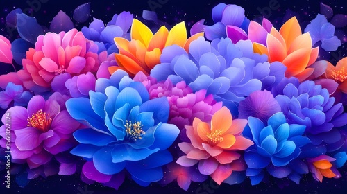 Vibrant floral banner, colorful blooms, dark background, website header