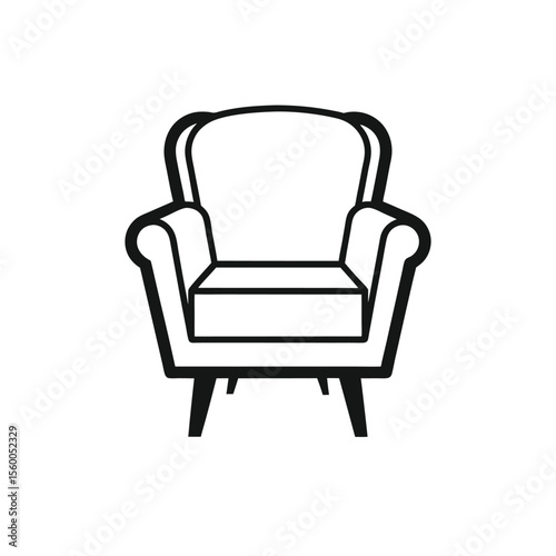 Isolated icon of a stylish armchair with thin, clean stroke lines — elegant modern furniture design, black and white vector in Adobe Illustrator Artwork