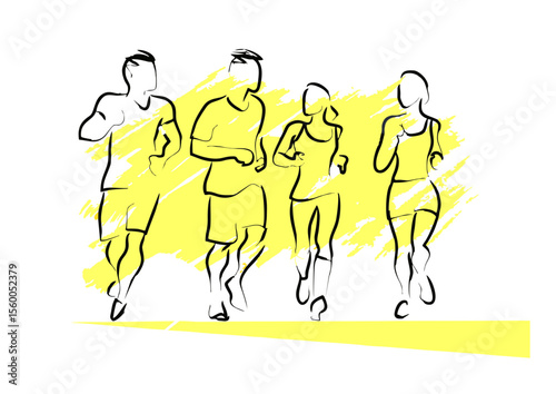 vector illustration of a group of people on jogging