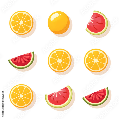 Fresh citrus fruits in flat design pattern on white background  