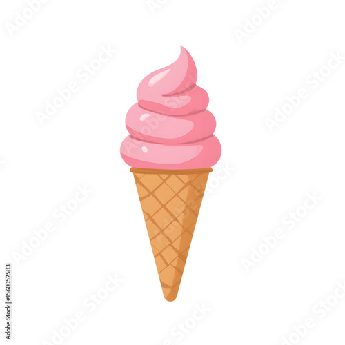 pink ice cream cone with swirl on white background  