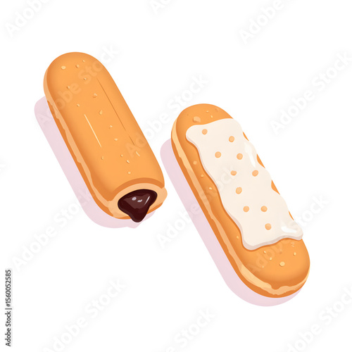 Sweet cream-filled pastries with chocolate and vanilla icing  