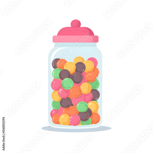 Colorful candy jar filled with assorted sweets on white background  