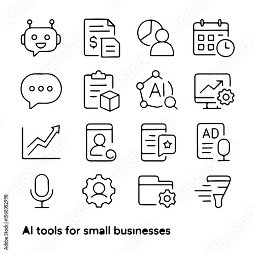 AI-Powered Tools for Streamlined Small Business Operations Presented in a Clean Line Icon Style