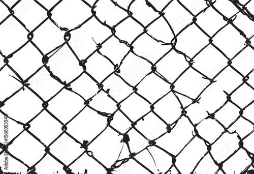 damaged chainlink fence, chain link fence with wire background vector