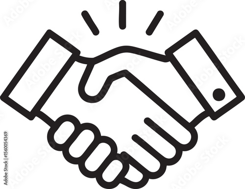 Outlined Handshake Icon with Radiating Lines on Transparent Backdrop, Ideal for Business Agreements, Partnerships, and Collaborative Success in Modern Designs