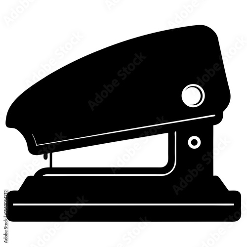 Simple black silhouette of a modern office stapler on a white background