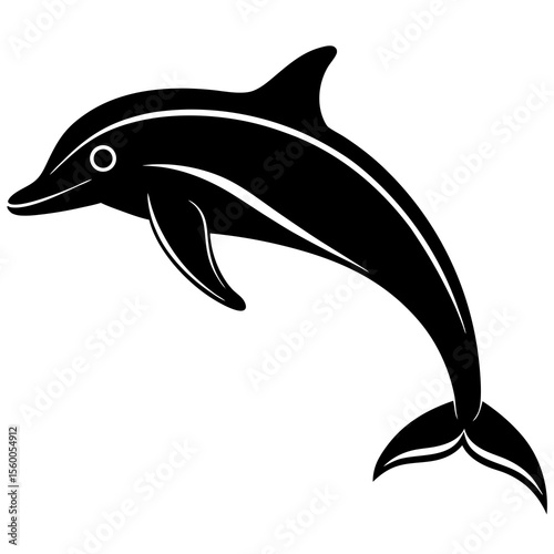 Graceful leaping dolphin depicted in a clean black and white silhouette style
