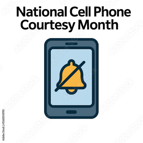 National Cell Phone Courtesy Month Vector – Cell Phone with Muted Bell