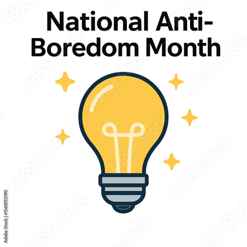 National Anti-Boredom Month Vector – Lightbulb with Sparkles