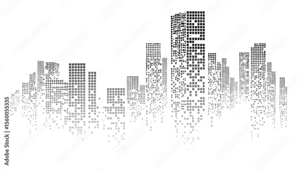 Fototapeta premium city pixelated vector illustration background black and white, silhouette pixel city