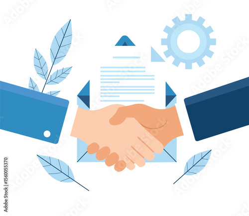 handshake between two businessmen illustration  with empleop and paper 