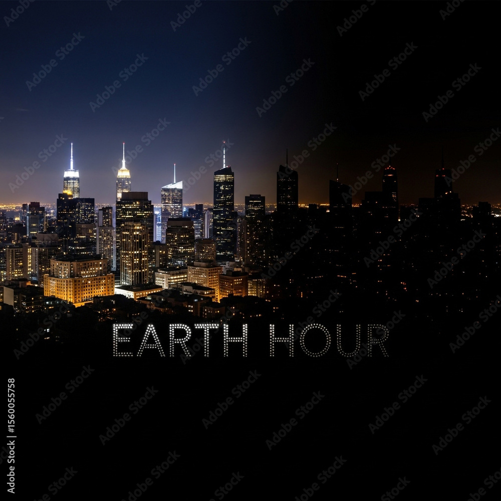 Fototapeta premium Earth Hour: Cityscape Lights Out at Night