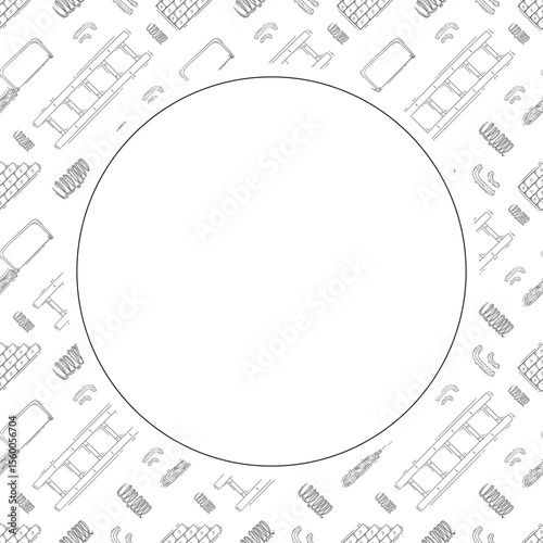 construction frame. doodle construction tool circle frame. hand drawn construction frame background. construction tool background
