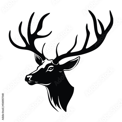 Striking black silhouette of a deer with antlers, perfect for logos, prints, or tattoos. High-quality vector art for nature-inspired designs
