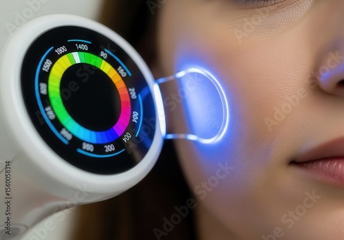 Close-up inspection of facial skin with handheld device for dermatological analysis