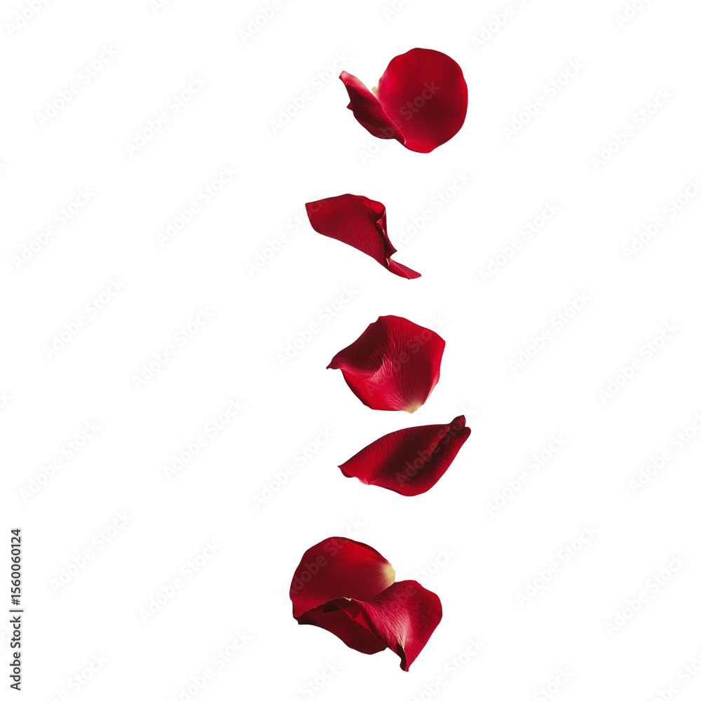 Fototapeta premium Falling red rose petals in vertical motion