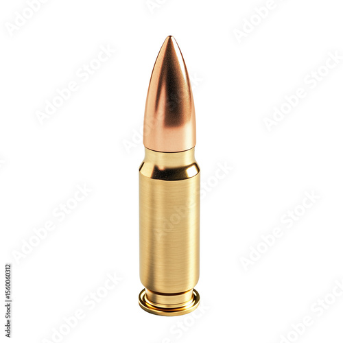 Shiny golden rifle bullet upright
