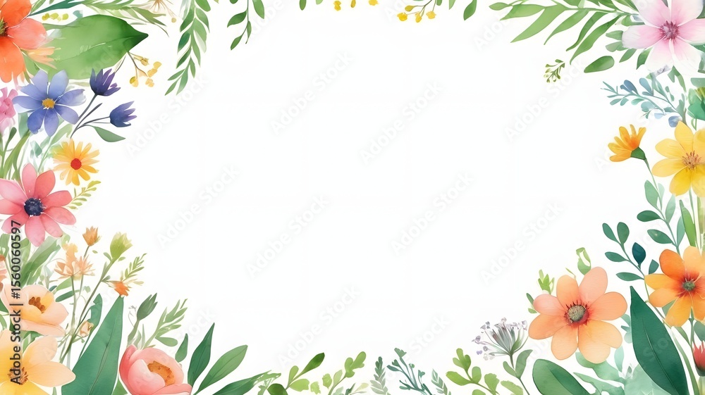 Fototapeta premium Watercolor Floral Frame Isolated on White Background. Vector Illustration