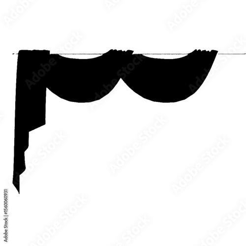 Silhouette of a draped window valance on transparent background