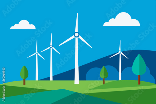Photorealistic Danish Windmill Farm Landscape