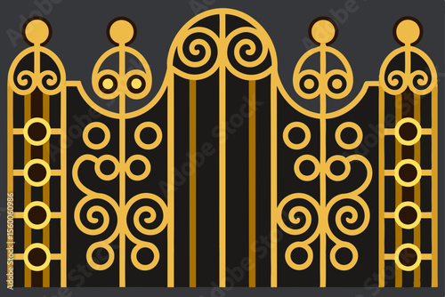 Iron Gates with Gold Accents and Mansion View