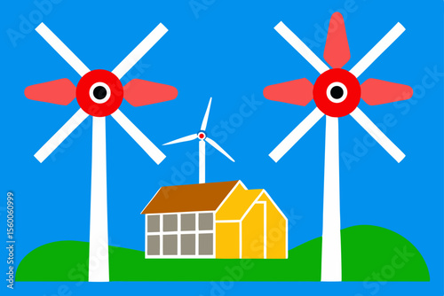 Traditional Danish Windmill Farm Illustration