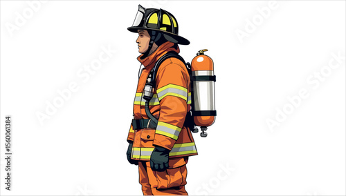 Vector illustration of a fireman in a helmet 