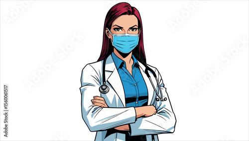 A female doctor wearing a mask
