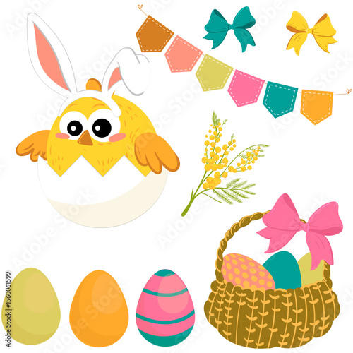 Happy chicken and eggs collection for easter party, Emodji for your collection. Vector illustration