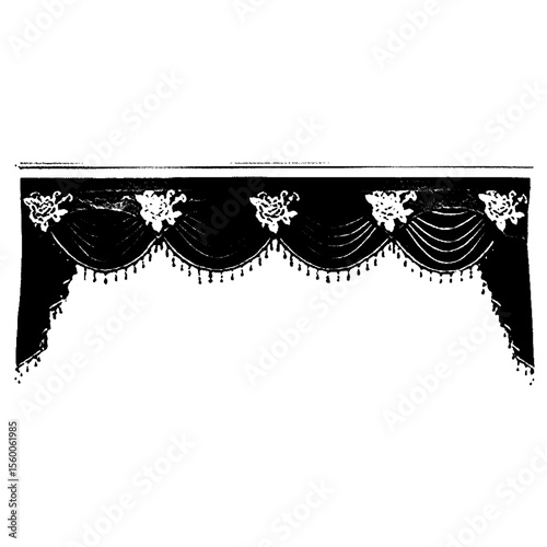 Black valance with floral embellishments on transparent background