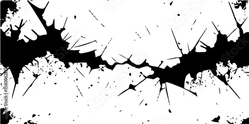 Black ink splatters form a grunge vector texture, creating a dirty splash design