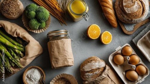 A realistic high-quality stock photo representing 'sustainability food', styled with gray tones, evoking a sense of optimistic, designed to appeal to photographers. The composition should align with m