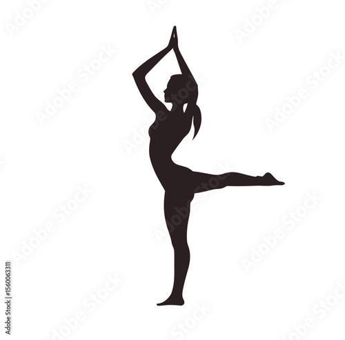 Black vector silhouette of a dancing woman in a yoga pose
