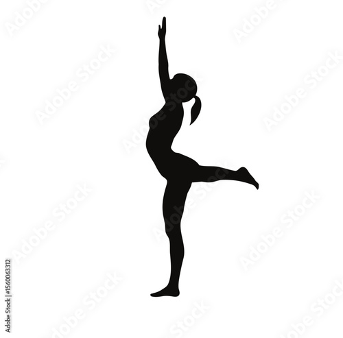 A striking black vector silhouette of a ballerina in a dynamic dance pose