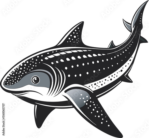 This collection of black and white images features illustrations of sharks