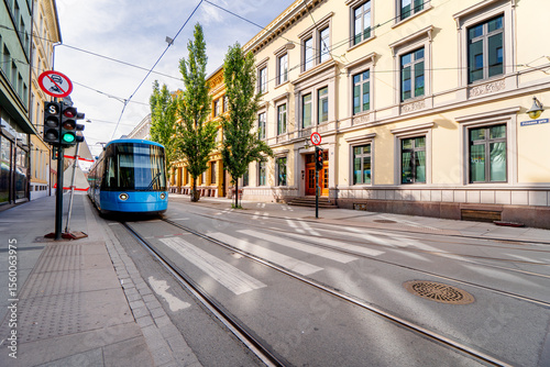 Photography Tram on the street in Oslo, Norway