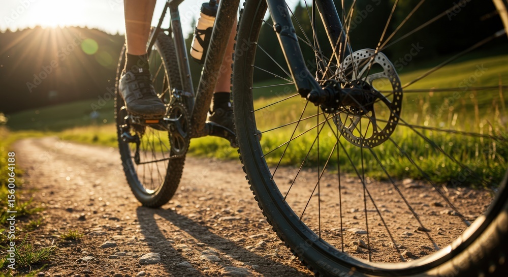 Fototapeta premium Closeup of a mountain biker on a scenic trail