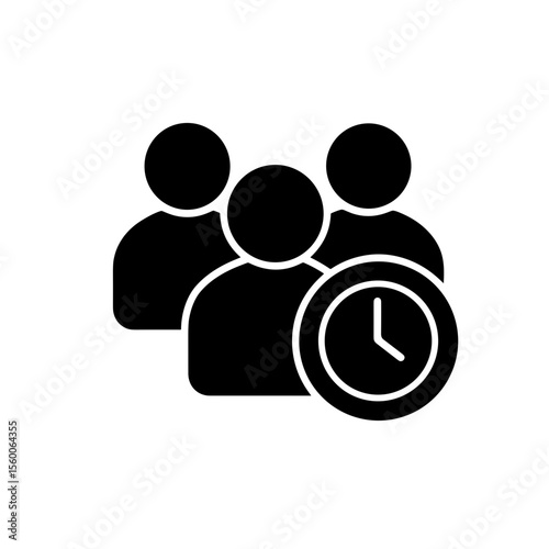 Group of people with clock icon representing meeting time – filled