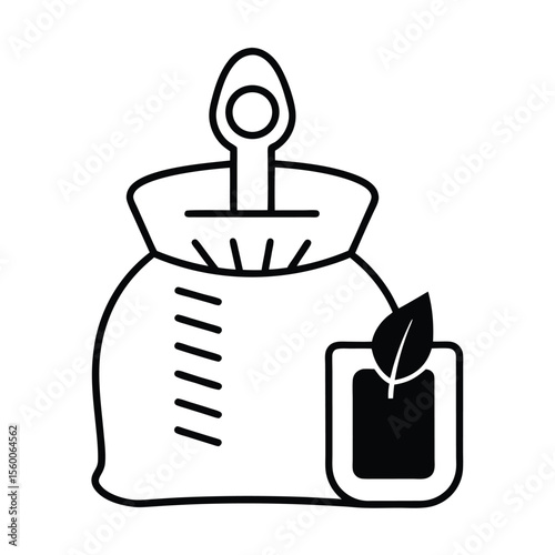 Organic compost bag with labeled scoop and leaf icon Vector illustration