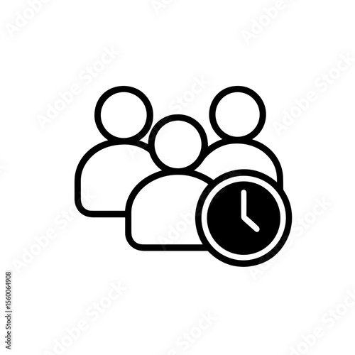Group of people with clock icon representing meeting time – outline