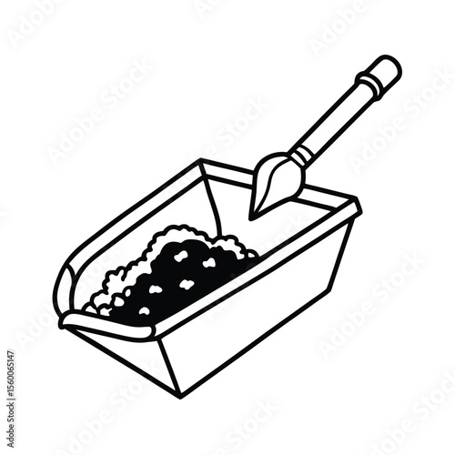 Compost scoop loading organic matter into garden bin Vector illustration