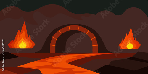 Warm logs glow in a fireplace, casting an orange light like a desert sunset over distant mountain silhouettes
