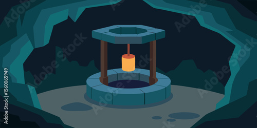 A warm lamp glow illuminates a wooden temple by the water at night, with a distant tower under the dark sky