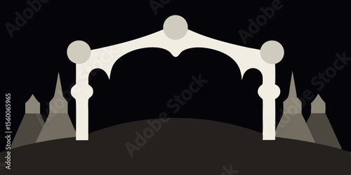 Black and white church concept illustration with people silhouettes and royal crown symbols