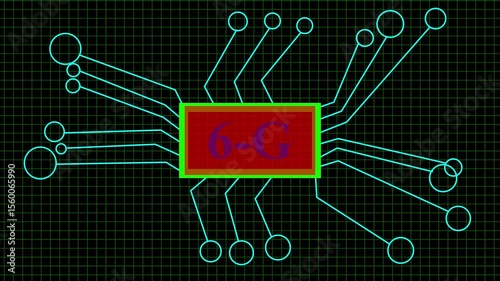 6-G People, Social media networking and connection technology icons on black background. Business growth s