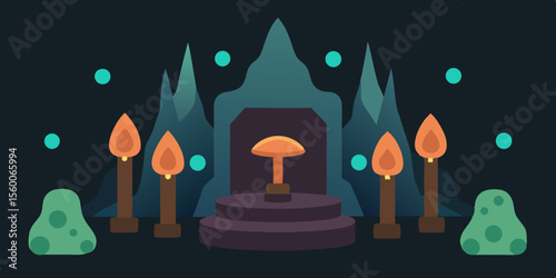 Enchanted Mushroom Grotto Fantasy Cave Illustration