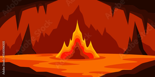 Infernal Cave Fiery Depths and Molten Lava Illustration